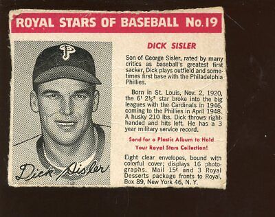 1950/1952 Royal Desserts / Pudding Baseball Card #19 Dick Sisler