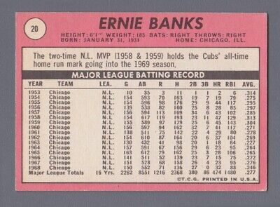 1969 Topps #20 Ernie Banks Chicago Cubs Baseball Card EX+  