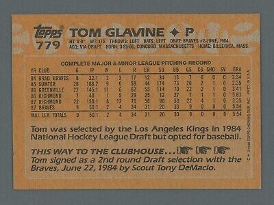 1988 Topps #779 Tom Glavine Atlanta Braves Rookie Baseball Card NM       