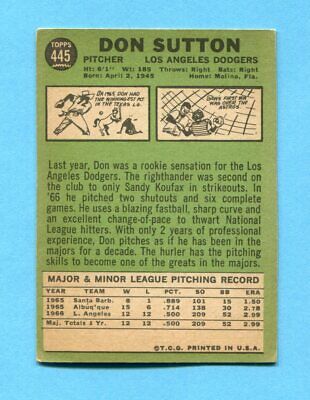 1967 Topps #445 Don Sutton Los Angeles Dodgers Baseball Card Vg/Ex   