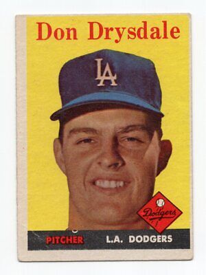 1958 Topps #25 Don Drysdale Los Angeles Dodgers Baseball Card Vg/Ex o/c ap crs