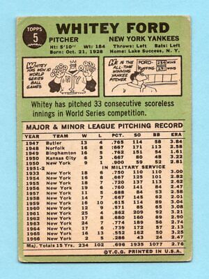 1967 Topps #5 Whitey Ford New York Yankees Baseball Card VG+     