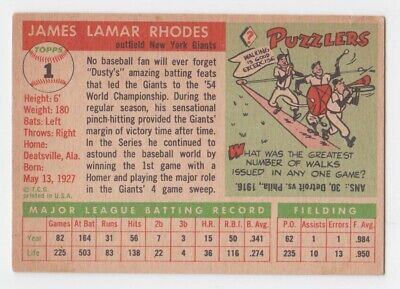 1955 Topps #1 Dusty Rhodes New York Giants Baseball Card EX