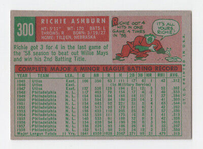 1959 Topps #300 Richie Ashburn Philadelphia Phillies Baseball Card Ex ap prt mk