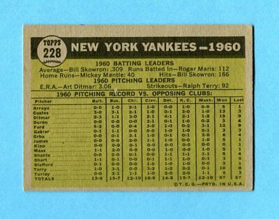 1961 Topps #228 New York Yankees Team Baseball Card EX+  