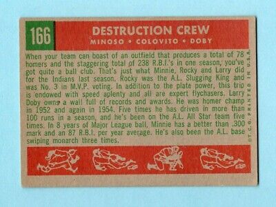 1959 Topps #166 Minoso, Colavito, Doby Cleve Indians Baseball Card EX - EX+ oc