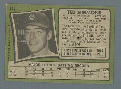 1971 Topps #117 Ted Simmons St. Louis Cardinals Rookie Baseball Card Ex/Mt