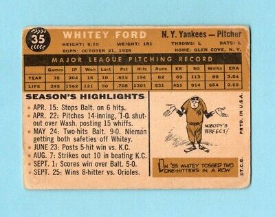 1960 Topps #35 Whitey Ford New York Yankees Baseball Card Low Grade   