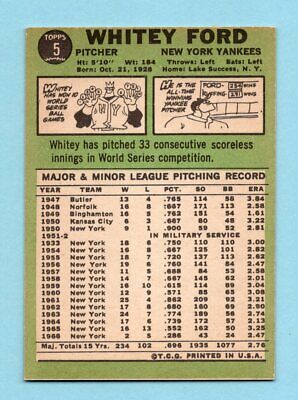 1967 Topps #5 Whitey Ford New York Yankees Baseball Card Ex/Mt o/c    