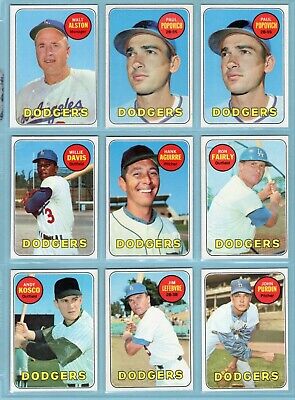 1969 Topps Los Angeles Dodgers Lot of 25 Different Baseball Cards Vg/Ex - NM  