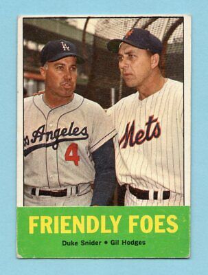 1963 Topps #68 Friendly Foes Duke Snider, Gil Hodges Baseball Card Vg/Ex 