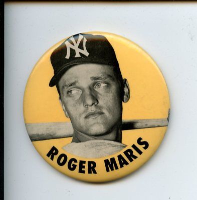 1960s PM10 Baseball 3 3/8" Pin Roger Maris NY Yankees Orange Background EXMT