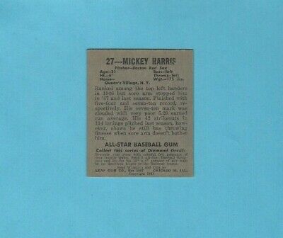 1948 Leaf #27 Mickey Harris Boston Red Sox Baseball Card EX+, w / wrinkle 