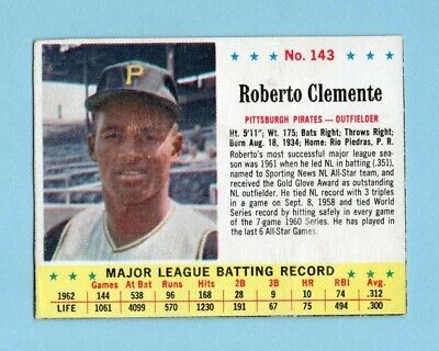 1963 Jell-O #143 Roberto Clemente Pittsburgh Pirates Baseball Card 