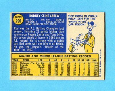 1970 Topps #290 Rod Carew Minnesota Twins Baseball Card Ex/Mt o/c ap lgt cres   