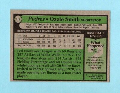 1979 Topps #116 Ozzie Smith San Diego Padres Rookie Baseball Card NM ocst       