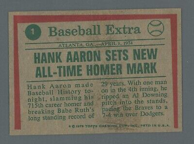 1975 Topps #1 Hank Aaron '74 Highlights Atlanta Braves Baseball Card EX- EX+  