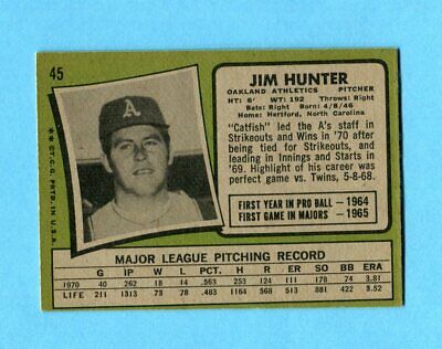 1971 Topps #45 Catfish Hunter Oakland A's Baseball Card EX+