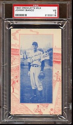 1940 Crowley's Milk Baseball Card Johnny Bianco PSA 3 VG Scarce