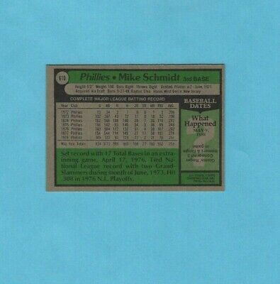 1979 Topps #610 Mike Schmidt Philadelphia Phillies Baseball Card 