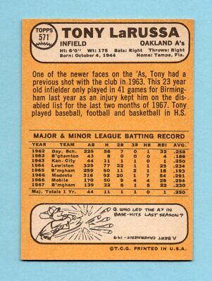 1968 Topps #571 Tony LaRussa Oakland A's Baseball Card Ex/Mt