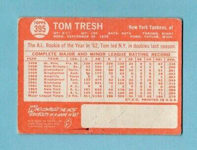 1964 Topps #395 Tom Tresh New York Yankees Baseball Card G - VG  