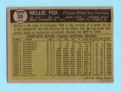 1961 Topps #30 Nellie Fox Chicago White Sox Baseball Card EX 