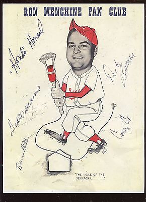 1969-1971 Ron Menchine Washington Senators Fan Club Signed Sheet 5 Sigs Hologram