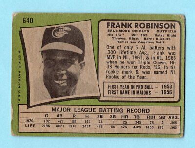 1971 Topps #640 Frank Robinson Baltimore Orioles Baseball Card Low Grade 