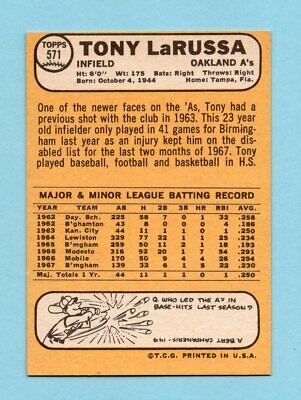 1968 Topps #571 Tony LaRussa Oakland A's Baseball Card NM o/c