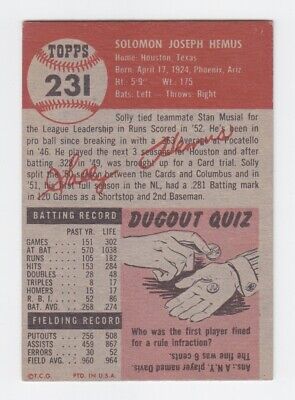 1953 Topps #231 Solly Hemus St. Louis Cardinals High Number Baseball Card EX+