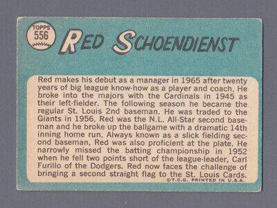 1965 Topps #556 Red Schoendienst St. Louis Cardinals Baseball Card Vg/Ex wrks rs