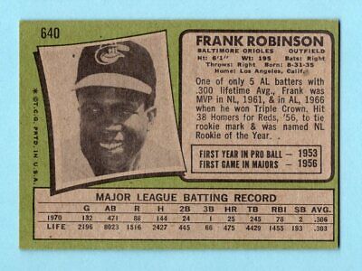 1971 Topps #640 Frank Robinson Baltimore Orioles Baseball Card Ex/Mt o/c 