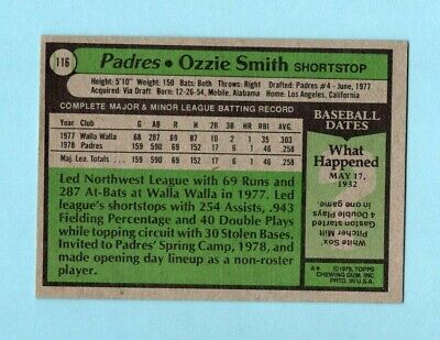 1979 Topps #116 Ozzie Smith San Diego Padres Rookie Baseball Card Ex/Mt o/c     
