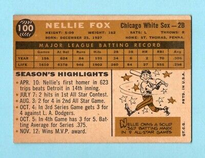 1960 Topps #100 Nellie Fox Chicago White Sox Baseball Card EX        