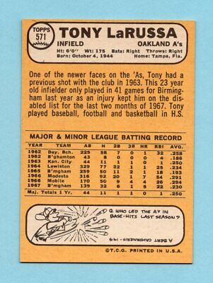 1968 Topps #571 Tony LaRussa Oakland A's Baseball Card Ex/Mt