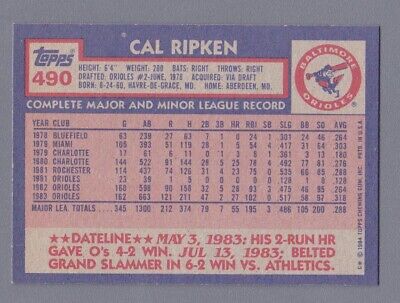 1984 Topps #490 Cal Ripken Baltimore Orioles Baseball Card NM 