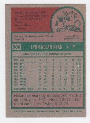 1975 Topps #500 Nolan Ryan California Angels Baseball Card NM o/c