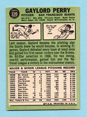 1967 Topps #320 Gaylord Perry San Francisco Giants Baseball Card EX     