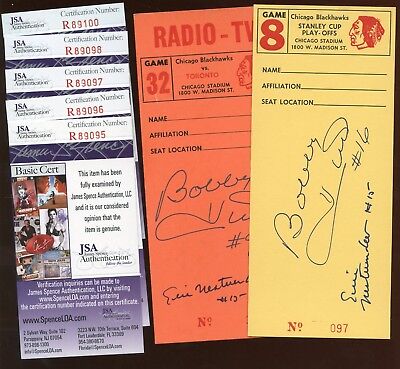 Bobby Hull Autographed Chicago Black Hawk Tickets 5 Different JSA Certs