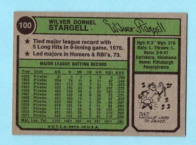 1974 Topps #100 Willie Stargell Pittsburgh Pirates Baseball Card EX+        