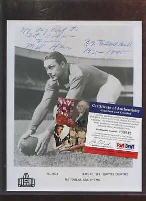 Mel Hein Hall of Fame Autographed 8 X 10 Photo PSA Cert