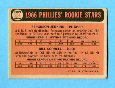 1966 Topps #254 Ferguson Jenkins Phila Phillies Rookie Baseball Card EX app wrk 