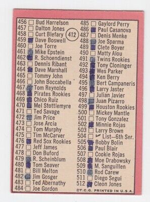 1969 Topps #412 5th Series Checklist Mickey Mantle Baseball Vg/Ex   