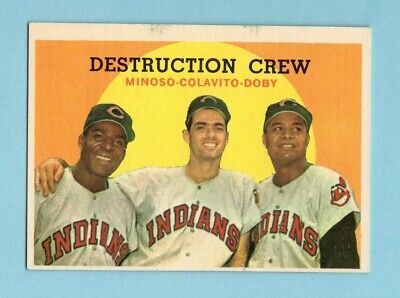 1959 Topps #166 Minoso, Colavito, Doby Cleve Indians Baseball Card NM o/c prt mk