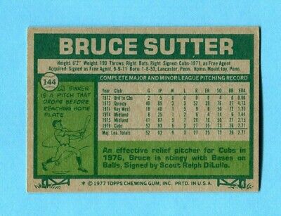 1977 Topps #144 Bruce Sutter Chicago Cubs Rookie Baseball Card EX