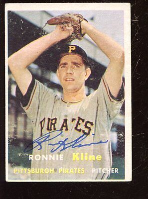 1957 Topps Baseball Card #256 Ronnie Kline Autographed VGEX