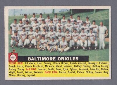 1956 Topps #100 Baltimore Orioles Team Baseball Card EX app sm wrks