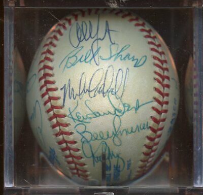 Yankees / Brewers  Old Timers OAL Brown Baseball 20 Signatures GAI Sticker