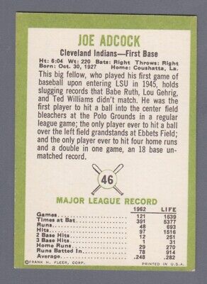 1963 Fleer #46 Joe Adcock Milwaukee Braves Baseball Card Ex/Mt o/c  